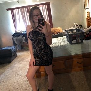 Black Lace And Nude Tight Dress